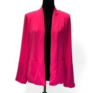 Jess Lea Women's Bright Pink Striped Cuff Open-Front Blazer Jacket L